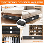 SpaceWhisper 90L Under Bed Storage Containers, 6-Pack Storage Bins with Clear Top, Foldable Closet Organizers and Storage with Label Holder for Clothing, Blankets, Comforter & Pillows(Black)