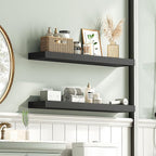 HOOBRO Floating Shelves for Wall, Wall Mounted Shelf Set of 2, 31.5" Hanging Shelf with Invisible Brackets, for Wall Decor Storage in Bathroom Bedroom Kitchen Living Room Office, Black BK80BJP201