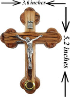 Zuluf 5.5" Wooden Wall Cross with 14 Stations Crucifix and Jerusalem Soil Christian Holy Land Gift from Israel CRS092