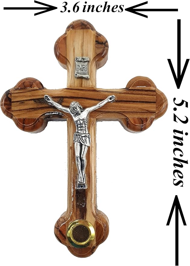 Zuluf 5.5" Wooden Wall Cross with 14 Stations Crucifix and Jerusalem Soil Christian Holy Land Gift from Israel CRS092