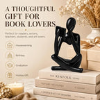 Black Bookshelf Decor Thinker Statue, Abstract Reading Figurine Style B, Resin Decorative Bookend for Coffee Table, Shelf, Home Office, Library