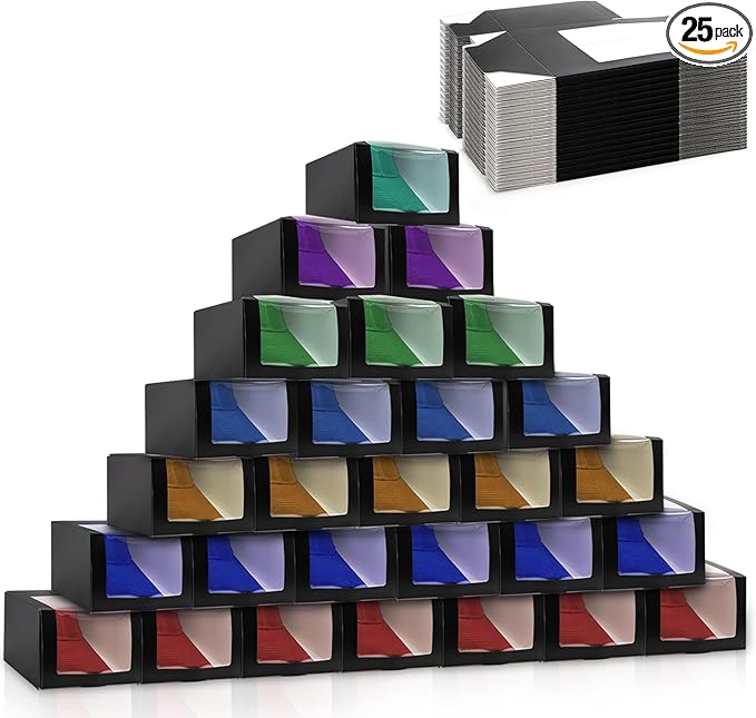 Peohud 25 Pack Black Gift Boxes with Window for Hat, Paper Hat Display Case, Fold Storage Containter Packing Boxes for Baseball Caps, Snapbacks, Trucker Cap, 7.8" x 7.8" x 4.8"