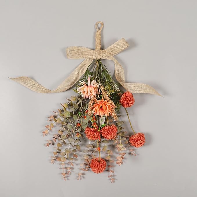 Artificial Floral Teardrop Swag for Front Door Decoration Floral Flower Teardrop Wreath for Easter Window Cafe Farmhouse Wall