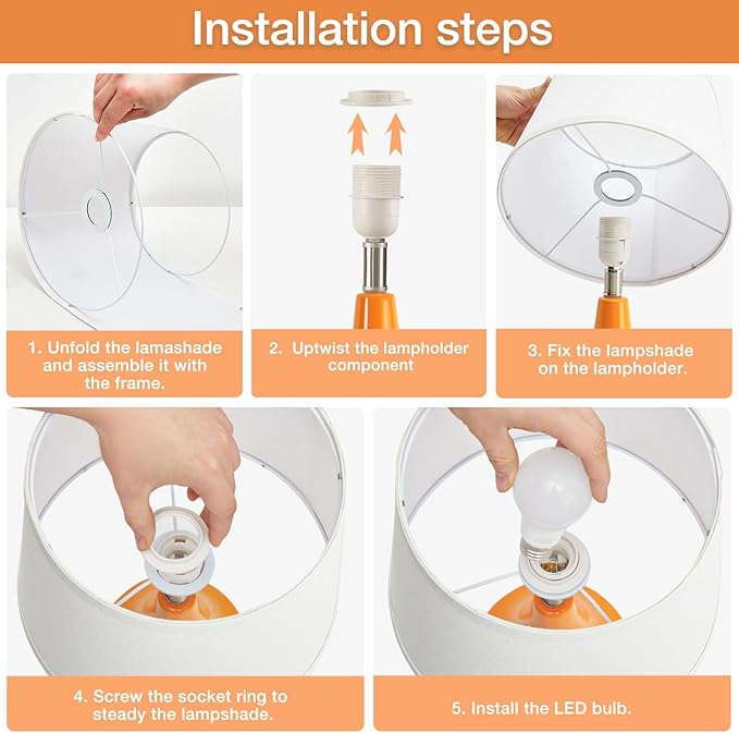 GyroVu 18" Table Lamp Set of 2, Ceramic Lamp Classic Beside Lamps Nightstand Lamp Modern Table Lamp for Living Room, Bedroom & Office Rocker Switch Orange-LED Bulbs Included