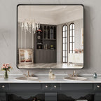 LOAAO 32X32 Inch Black Metal Framed Bathroom Mirror for Wall, Matte Black Bathroom Vanity Mirror Farmhouse, Anti-Rust, Hangs Horizontally or Vertically