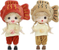 2Pcs Small Cute Collectible OB11 BJD Dolls for Girls Birthday Gift, 12 Points Articulated Anime Action Figures with Removable Clothes