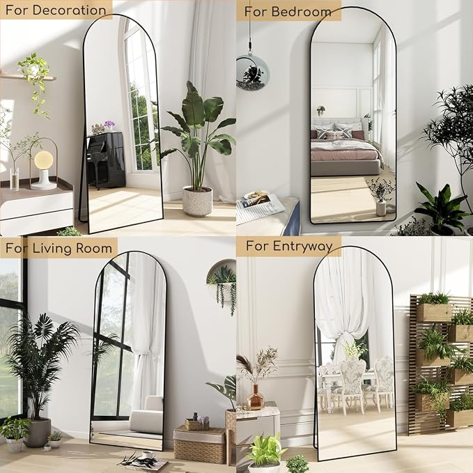 Prywot Arched Floor Mirror, 57 "x 20" Full Length Mirror Wall Mirrors Hanging or Leaning Arched-Top Full Body Mirrors with Stand for Bedroom, Dressing Room, Black