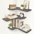 Homode Corner Shelves Wall Mounted, Set of 3 Floating Corner Shelves with Cord Hole, 3 Tier Wooden Hanging Shelves for Storage and Display, for Bathroom Kitchen Living Room, Rustic Grey