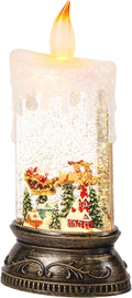 Eldnacele Christams Music Snow Globe Lantern with 6H Timer, Battery Operated & USB Powered Lighted Snowman Sleigh Deer Singing Snow Globe Candle Lamp Spinning Water Glitters Festival Gift Xmas Decor