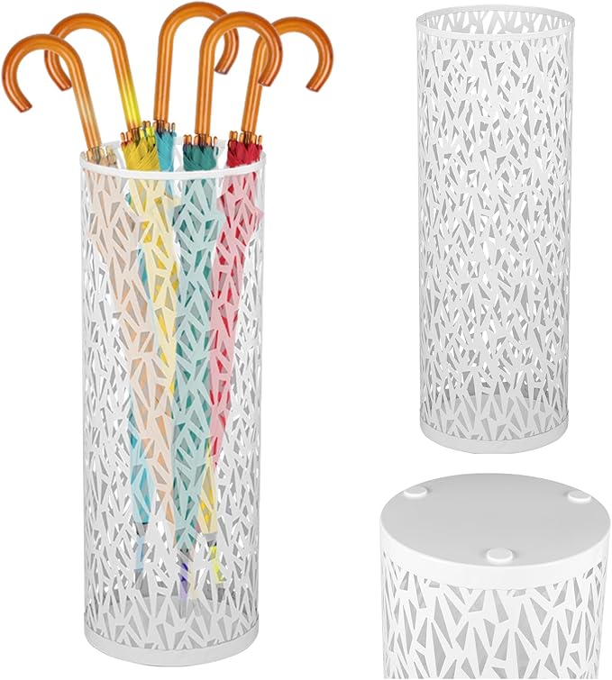 Umbrella Holder Bin Waterproof Umbrella Storage Rack Indoor Walking Stick Holder Metal Rack Freestanding Umbrella Stand Round Umbrella Holder for Home Entryway Office Hotel (white)