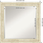 Amanti Art White Wall Mirror 24x24 Country White Wash Square Bathroom Mirror for Wall Decor Living Room, Medium Country Rustic Wood Frame, Hangs Horizonally and Vertically, Bathroom Decor, Beveled