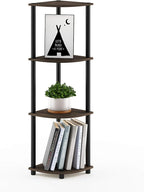 Furinno TURN-N-TUBE Corner Shelf, 4-Tier Corner Bookshelf, Display Storage Shelves with Open Shelves, for Organization and Storage, Living Room, Home Office, Garage, Columbia Walnut