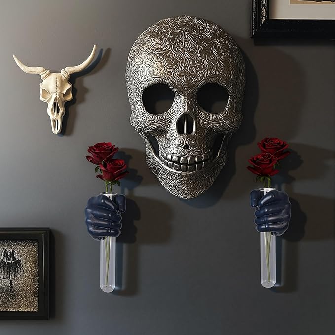 2 Pieces Wall Sculptures, Hands Vase Home Decor, Wall Mount Art Sculpture, Unique Wall Art Statue, Funky Flower Vase Decorations, Modern Eclectic Hanging Decor,Hands Statue (Blue(L+R))