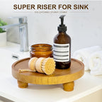 EOSAHR Farmhouse Round Wood Riser – Wooden Tray Pedestal Stand for Bathroom Decor & Kitchen Sink – Decorative Riser Display Stand for Cupcake and Sponge (Light Brown)