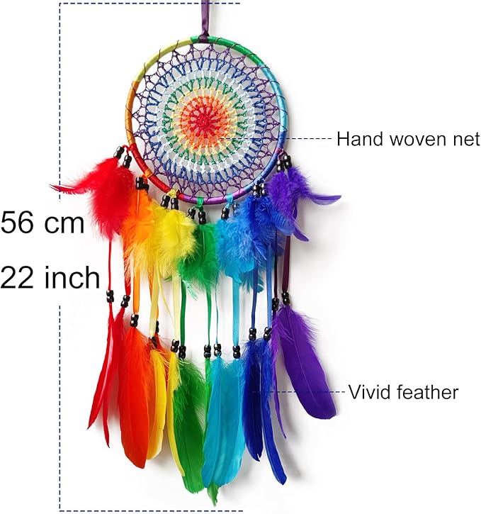 Colorful Dream Catcher Rainbow Dream Catchers Wall Decor Handmade Feather Dreamcatcher Wall Hanging Ornament for Bedroom Living Room Home Decor
