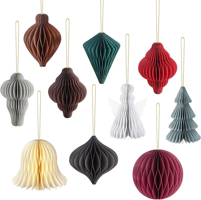 Draupnir Christmas Party Decorations, 10 PCS 3D Paper Christmas Tree Ornaments, Honeycomb Hanging Ornament for Xmas, New Year's Eve, Ceiling & Home Decorations