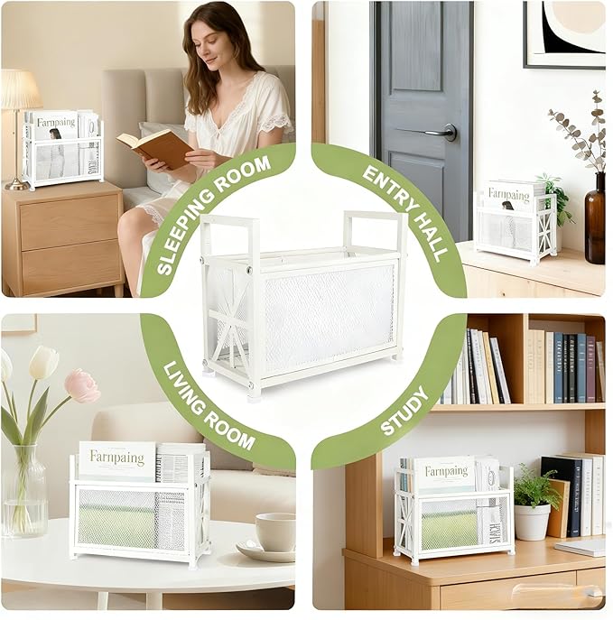 White Magazine Holder, Magazine File Holder, Magazine Rack Floor Magazine Basket, Magazine Stand for Letters, Magazines, Books, Newspapers, Folder Organizer Bin for Books