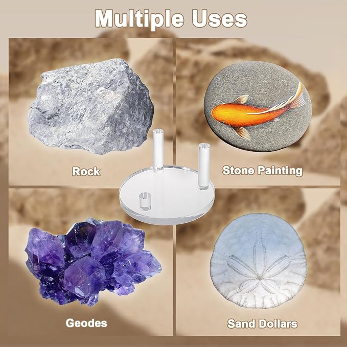 Hipiwe Clear Acrylic Display Stand - Three-Peg Display Easel Stands for Fossil Coral Geodes Rock Mineral Agate,Large Crystal Display Stand with Round Base, Set of 4