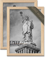 Natural Solid Wood 8x11 Picture Frame, Display 8 x 11 Inch Picture Poster Photo, Vertical & Horizontal Wall Hanging - 2 Pack/Natural/8"x11"