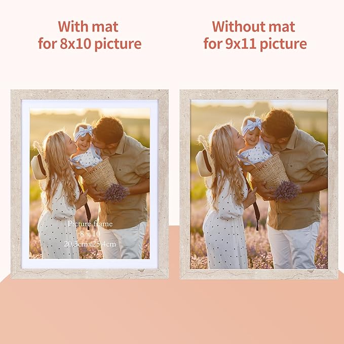 Lyeasw 8x10 Picture Frame Beige Set of 15, Display Pictures 8x10 with Mat or 9x11 without Mat, Multi Photo Frames for Wall or Tabletop