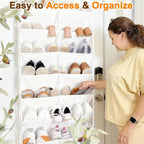 20-30 Pairs Over the Door Shoe Organizer, Clear Pockets Hanging Shoe Storage for Closet, 10-Tier Door Shoes Rack, Handing Shoes Holder Fit All the Family's Sneakers, Boots, Heels, White