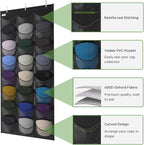 Unjumbly Baseball Hat Rack, 24 Pocket Over-The-Door Hat Organizer with Clear Deep Pockets to Display Baseball Caps Collection, Complete with 3 Over Door Hooks (Black, 24 Pockets)