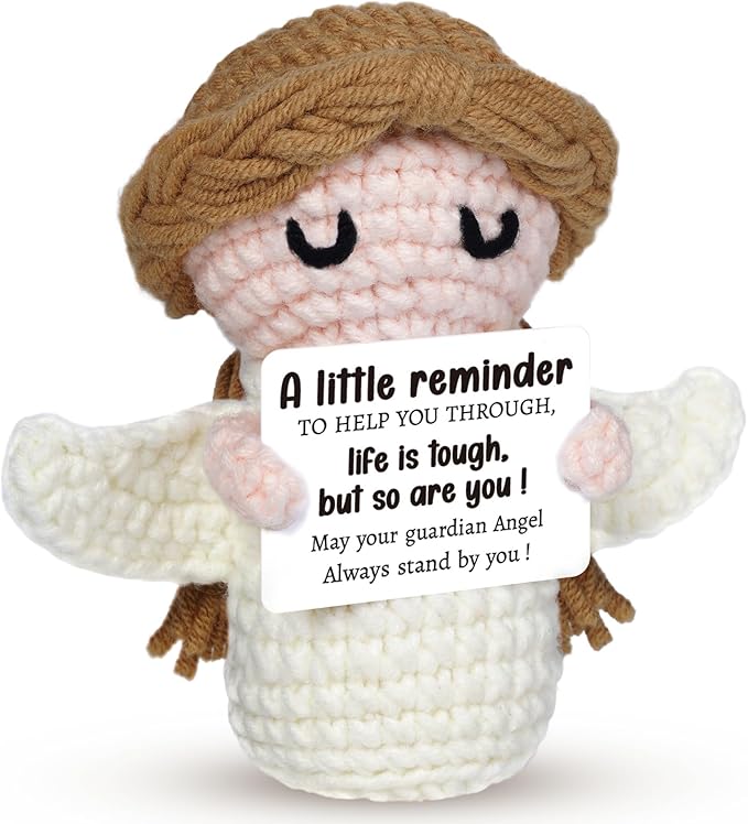 Handmade Positive Crochet Angel - Life is Tough But So are You - Birthday Gifts, Get Well Gifts for Women Men Kids Bestie, Inspirational Gift for Friends Student, Coworker