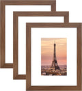 8x10 Picture Frame 3 Pack - Brown Poster Frame Display Pictures 5x7 with Mat or 8 x 10 Without Mat for Wall Hanging Horizontal and Vertical