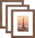 8x10 Picture Frame 3 Pack - Brown Poster Frame Display Pictures 5x7 with Mat or 8 x 10 Without Mat for Wall Hanging Horizontal and Vertical