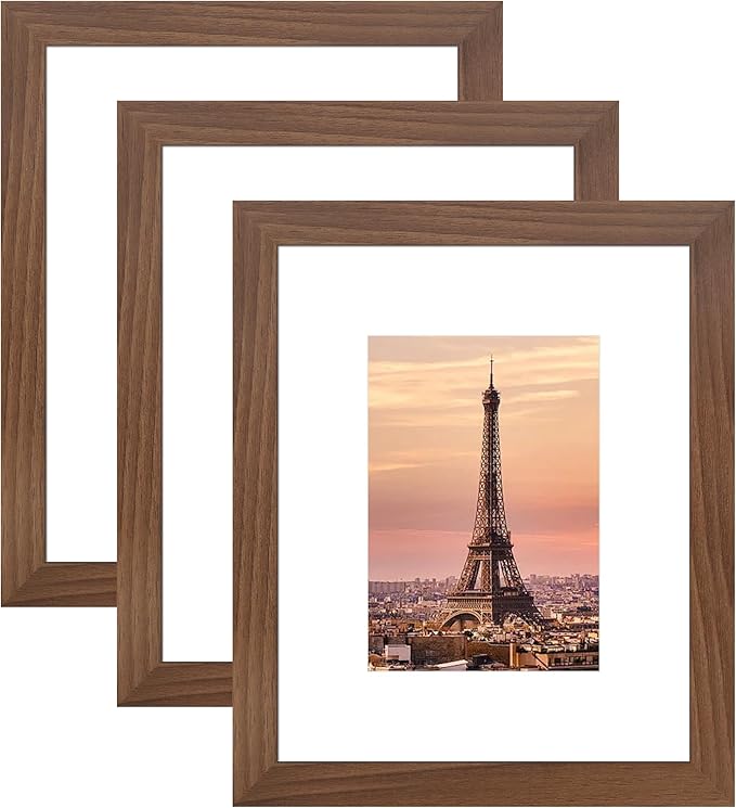 8x10 Picture Frame 3 Pack - Brown Poster Frame Display Pictures 5x7 with Mat or 8 x 10 Without Mat for Wall Hanging Horizontal and Vertical