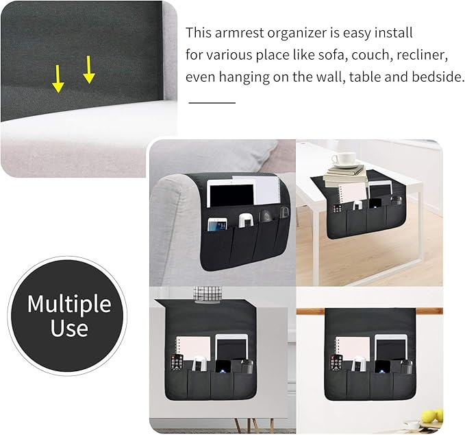 Sofa Armrest Organizer, Remote Control Holder for Recliner Couch, Arm Chair Caddy with 5 Pockets for Magazine, Tablet, Phone, iPad