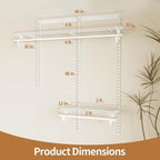 2-4 Ft. Expandable Closet Organizer System Kit, White Custom Metal Wire Shelving, Organization and Storage Shelves Wall Mounted with Hanging Rods