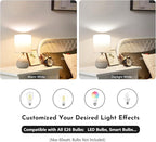 Set of 2 Ceramic Table Lamp for Bedroom, Small Table Lamp White Farmhouse Rustic Lamp Set Bedside Table Lamps for Nightstand Side Table Lamps for Living Room, 13.7IN