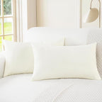 CaliTime Throw Pillow Covers Decorative 12 X 20 Inches Pack of 2 Cozy Chenille Cushion Cases for Couch Sofa Bed Living Room Home Cream