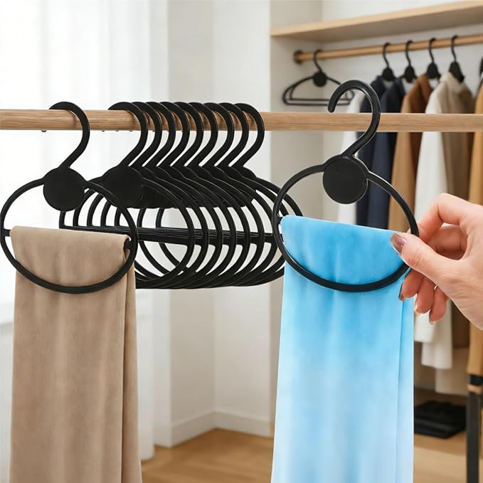 100 Pack Scarf Hanger, 5.5 Inch Plastic Scarf Organizer Space Saving for Closet, Black Multi-Functional Tie Belt Hanging Rack Holder Bulk for Multiple Scarves, Wardrobe Storage