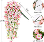 Waipfaru Artificial Petunias Flowers for Outdoors, 2 Pcs UV Resistant Fake Hanging Plants Spring Outside Decor, Faux Silk Flowers Long Trailing Vines for Outdoor Planters Porch Garden (Pink White)