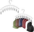 Hat Hangers for Closet, Metal 2 Pack Hat Organizer Holder for Hanger Closet Display, Hat Racks for Baseball Caps w/10 Clips, Hat Holder for Ball Caps & Accessories, for Men Women, White