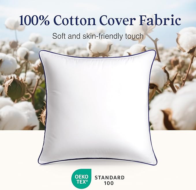puredown® 16x16 Pillow Inserts Set of 2, Overfilled Down Alternative Decorative Pillows with 100% Cotton Cover, Plush Fluffy Throw Pillows for Couch, Sofa, Bed and Home Decor