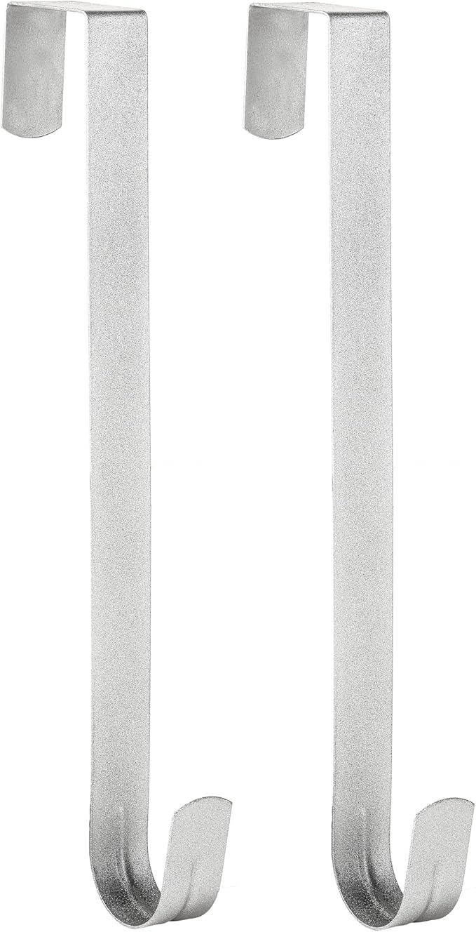 Wreath Hanger for Front Door, Slim Over The Door Hook, Easy to Use and Reusable Holiday Wreath Holder for Christmas, Thanksgiving, Halloween and Daily Décor (12" Silver, 2)