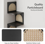 4-Tier Corner Shelves - Zig Zag Rattan Wall Shelf, Black Corner Shelf Wall Mounted, Floating Shelves for Bedroom, Bathroom & Living Room