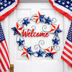 MorningRo Metal Patriotic Wreaths for Front Door Red White Blue Star 4th of July Wreaths American Flag Hanging Vintage Rustic Independence Day Welcome Sign for Porch Wall Home Outdoor, 13 Inch