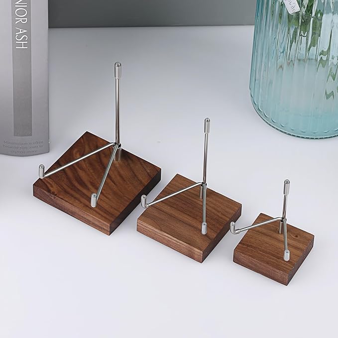 Hipiwe Rock Display Stand with Wooden Base Adjustable Metal Arms Display Stand Easel for Geode Mineral Agate Gemstones Fossils Plate and Photo,3.1"x3.1"x5"