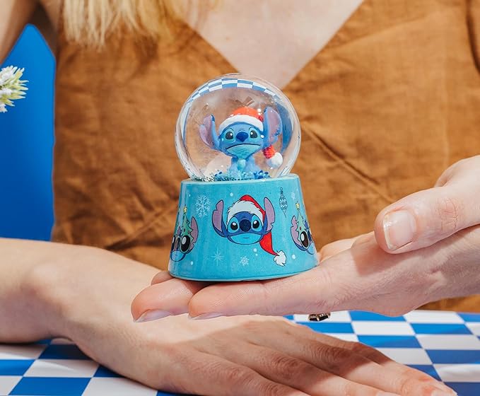 Disney Lilo & Stitch Santa Stitch Mini Light-Up Snow Globe with Swirling Glitter Display | 3 Inches Tall