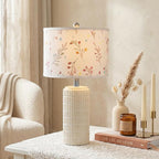 PoKat 23'' Table Lamp with Flower Lampshade for Night Stands, Birthday Gifts for Women Mom, House Warming Gifts New Home Decor, Ceramic Lamp for Living Room, Modern Bedroom Lamp for Nursery