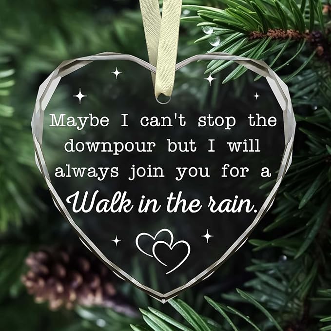BSQUIELE Christmas Ornament for Friend - Friend Ornament for Women - Maybe I Can't Stop The Downpour -Friendship Gifts, Friend in Need, Send Love to Sister, Bestie Gift, Thinking of You Gift