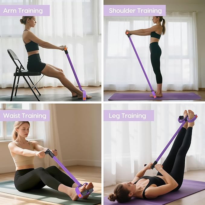 Resistance Bands with Handles, 6-Tube Elastic Foot Pedal Resistance Band, Natural Rubber Ankle Puller Sit-up Exercise, Multifunction Fitness Bands for Abdomen, Waist, Arm, Leg Stretching Training