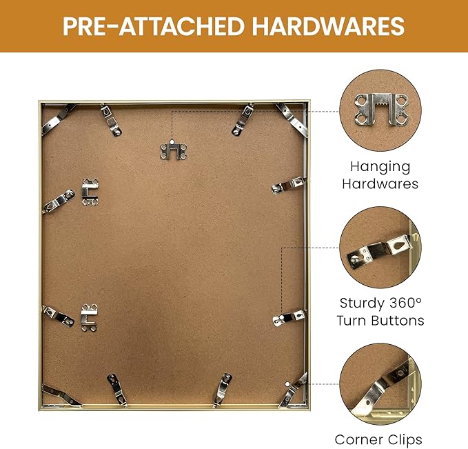 14x16 Aluminum Metal Picture Frame,Tempered Glass Gold Photo Frame 14x16 for Family Photo,Posters,Art,Document to Wall Mount Horizontally or Vertically