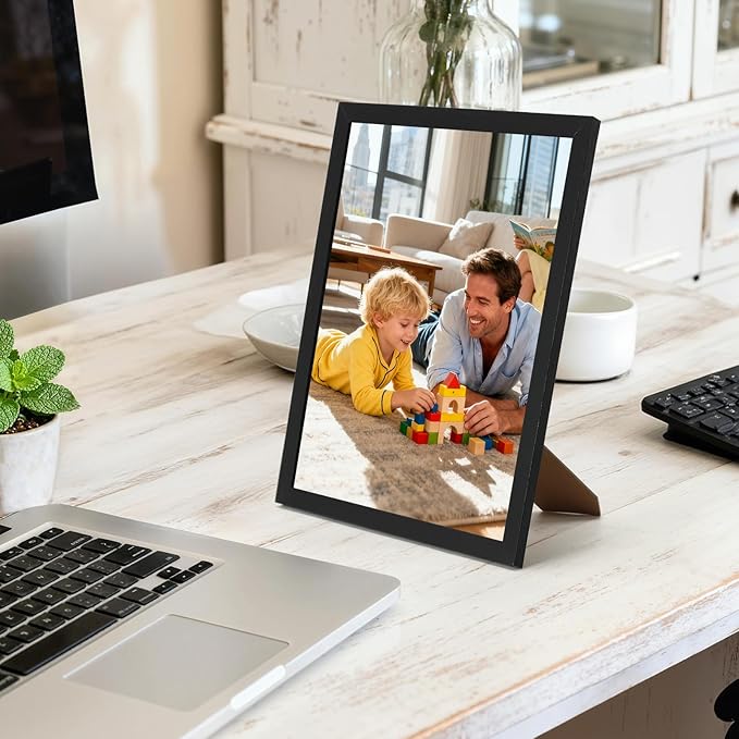 Lyeasw 8x10 Picture Frames Black 12 Pack, Matted Wood Grain Lightweight 8 x 10 Photo Frames for Wall Collage and Desk & Home Decor, with Horizontal or Vertical Placement.