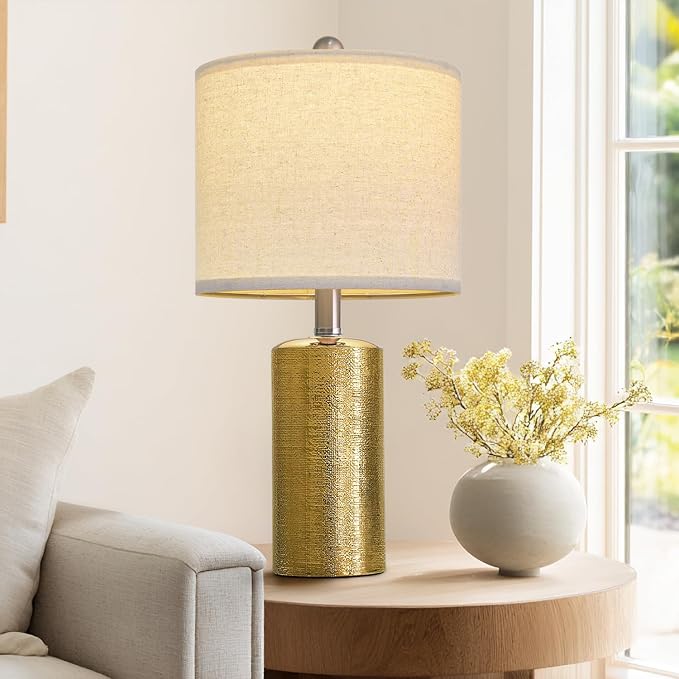 G-SAFAVA 20.5" Small Table Lamps for Living Room Lamp Single Ceramic Lamps for Bedroom Bedside Lamps Modern Boho Lamps for Night Stands Farmhouse Nightstand Lamp Side End Table Lamp, Gold