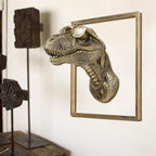 JJALIGHTS Exquisite Resin Animal Head Wall Dragon Sculpture (Gift Metal Frame) - Imitation Copper Vintage Decor for Living Room, Bedroom & Office | Decorative Wall Hanging Art (Dinosaur)